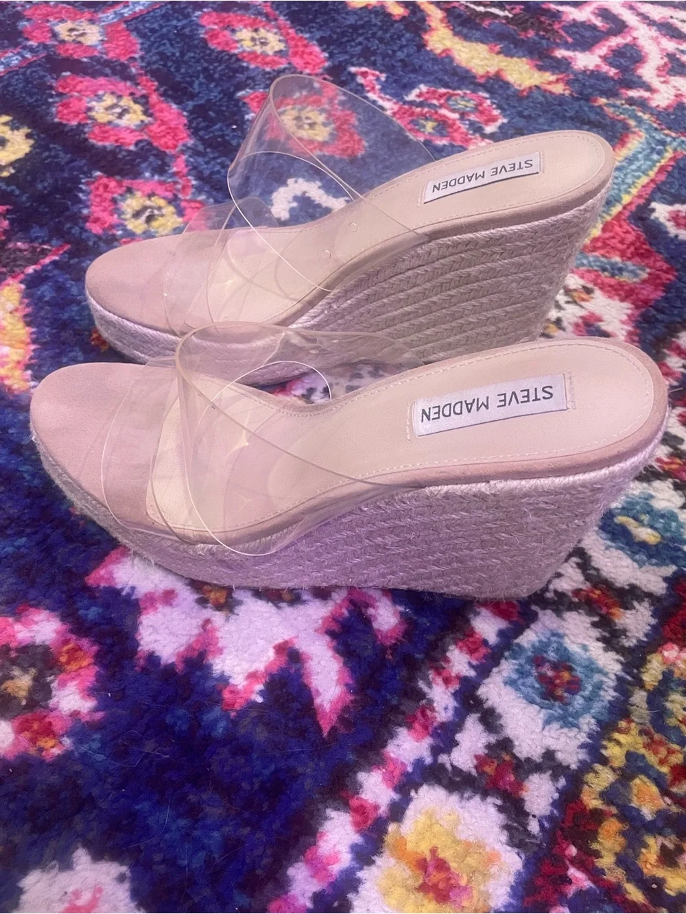 Steve Madden Nude Espadrille Wedge Sandals with Clear Straps